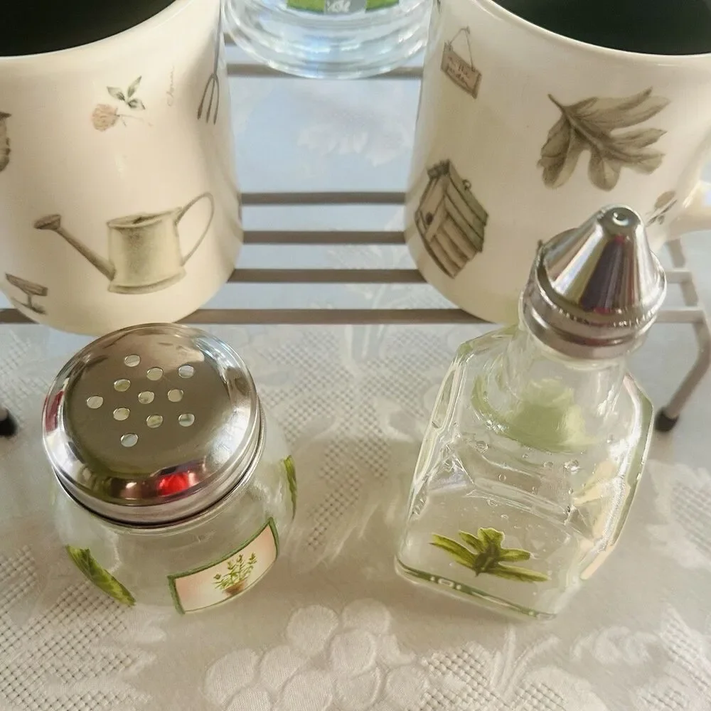 VTG Libbey Pfaltzgraff Naturewood 7pc Glassware Mug Lot Cruet Shaker Pristine